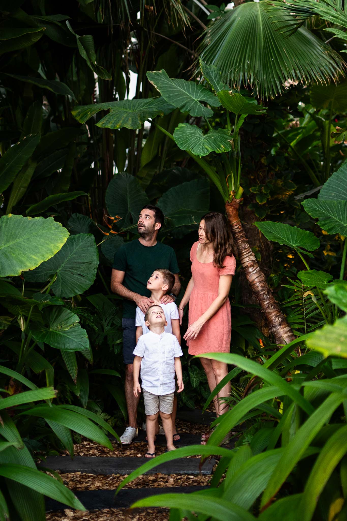 photo de famille à la reunion dans un décor tropical